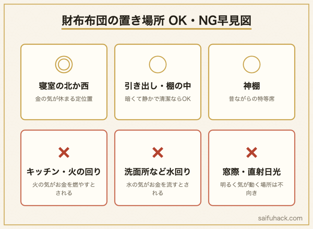 財布布団の置き場所のOKとNGの早見図